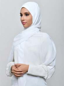 1-Pack Women's Plain Chiffon Soft Hijab Casual Long Scarf Conservative Solid Color Hijab Suitable For Daily Use Headband For Abaya Accessories Veiled Clothes - White - View 2