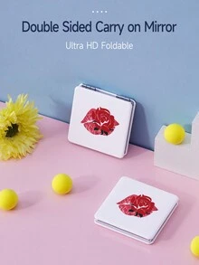 可摺疊口袋化妝鏡,1入組玫瑰唇印花紋方形雙面超薄化妝鏡,桌面鏡,便攜旅行鏡 - 給女性、女孩的禮物,適用於女人、母親、妻子、姊妹、少女、女朋友等 - 彩色 - 查看 3