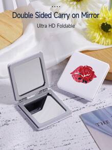 可摺疊口袋化妝鏡,1入組玫瑰唇印花紋方形雙面超薄化妝鏡,桌面鏡,便攜旅行鏡 - 給女性、女孩的禮物,適用於女人、母親、妻子、姊妹、少女、女朋友等 - 彩色 - 查看 1