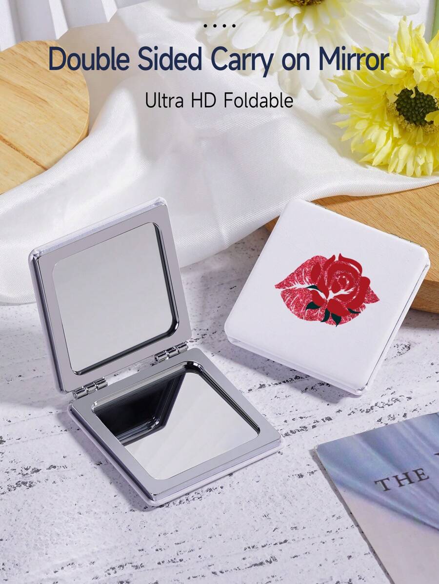 可摺疊口袋化妝鏡,1入組玫瑰唇印花紋方形雙面超薄化妝鏡,桌面鏡,便攜旅行鏡 - 給女性、女孩的禮物,適用於女人、母親、妻子、姊妹、少女、女朋友等 - 彩色 - 查看 1
