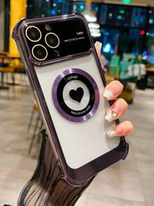 1 件磁性吸附、四角防摔、大窗口 Tpu、金屬心形裝飾手機殼,相容於 Iphone - 紫色 - 查看 4