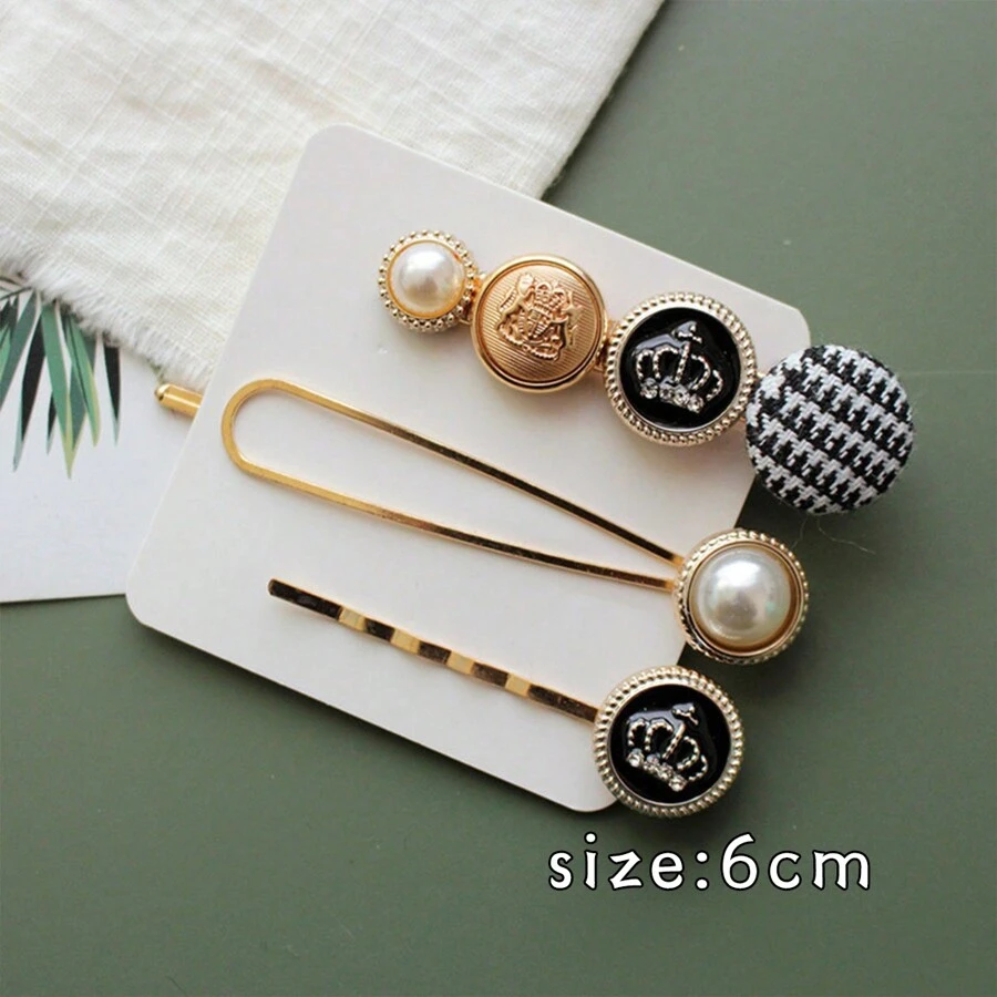 3pcs/set Fashionable Metal Hair Clips With Geometric Pattern In Gold, Black And White Colors, Suitable For Daily Use - Gold - View 1