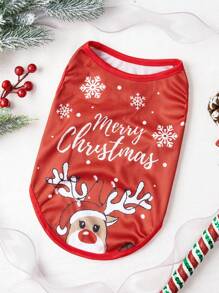 PETSIN 1pc Pet Christmas Reindeer Suit Style Festive Dress Snowflake Print Pet Vest