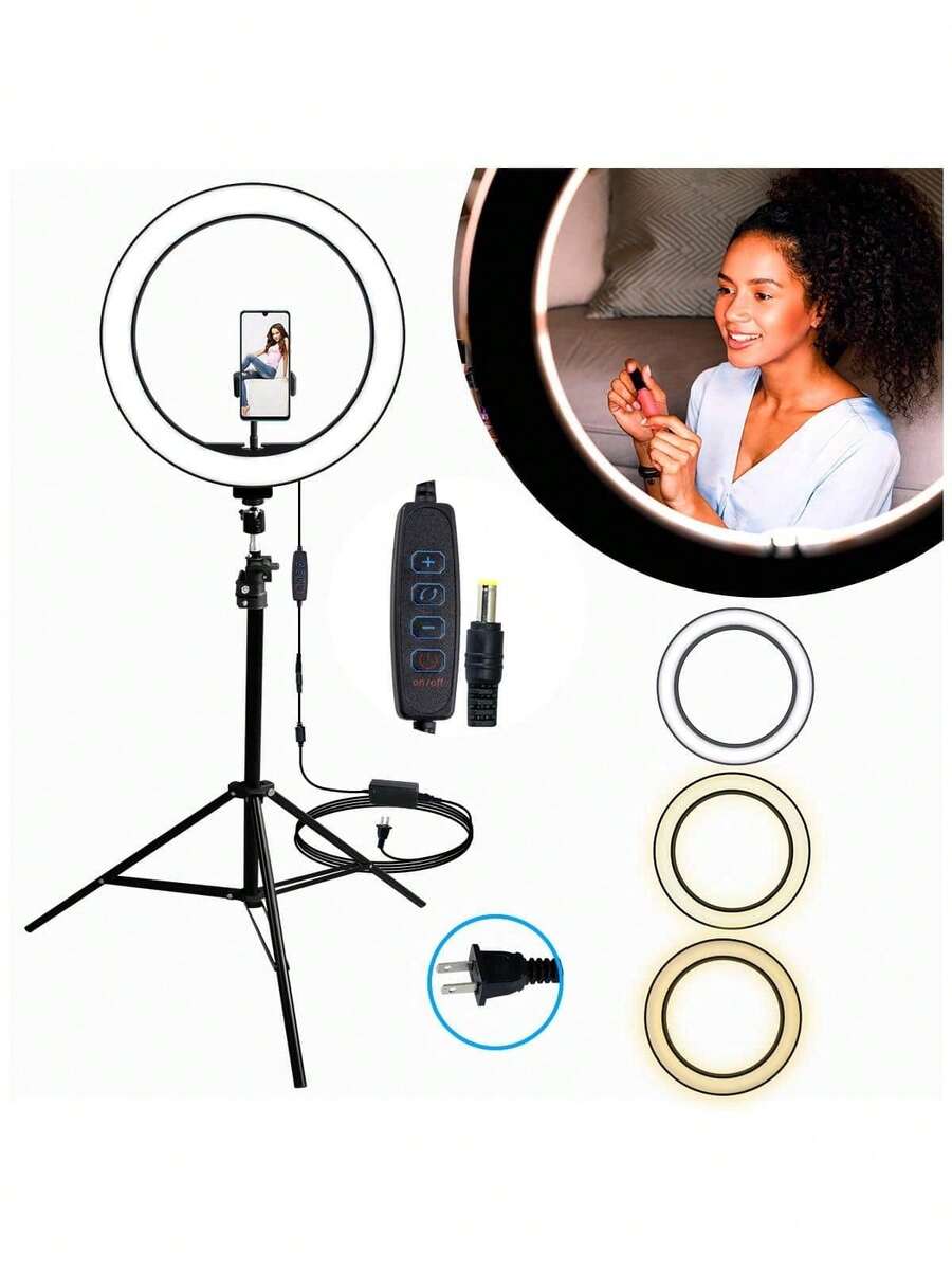 14 Pulgadas Aro De Luz Led Tripie Soporte Celular Foto Video (Grande) - Blanco - Ver 1