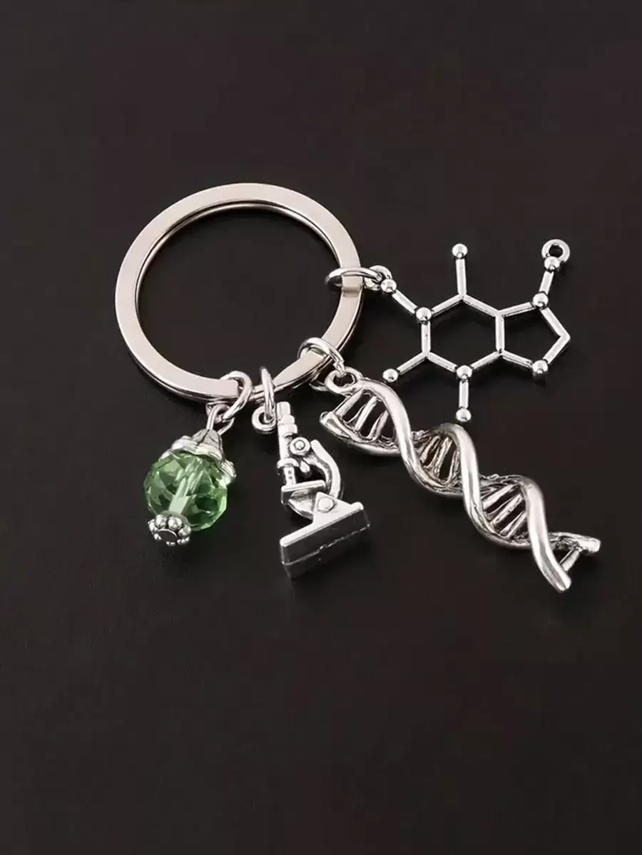 Microscope And DNA Double Helix Keychain Science Gift For Laboratory Technologist/Students/Teachers DNA Double Helix Charm Microscope Charm Keychain Chemistry Biology Gift Keychain Graduation Gift 3D DNA Double Helix Necklace Silver Gift Gift Accessories Decor Key Chain Charms Car Accessories Keyrings Thank You Gifts Teacher Accessories