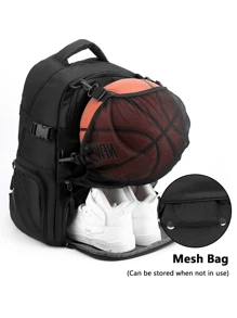 1 套 35L 大容量背包，配铝合金泵和 2 个泵针，可容纳 15.6 英寸笔记本电脑包，防水耐磨黑色运动训练器材包，带网眼口袋和独立鞋隔层的健身包，适用于男女户外骑行游泳旅行，可容纳头盔足球排球橄榄球篮球背包 - 黑色 - 查看 7