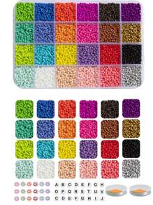 彩虹色種子珠字母及心形珠子24格儲物盒,附2卷彈性繩以供diy項目和禮物使用 - 彩色 - 查看 3