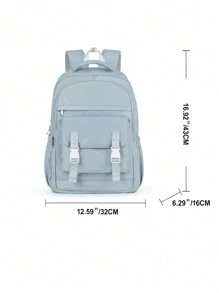 Floless 校園可愛美學背包,休閒日包kawaii女子書包,防水耐用大容量多口袋工作筆電背包,適用於15.6英寸電腦,經典校園旅行背包適用於女性和男性 - 淺藍色 - 查看 3