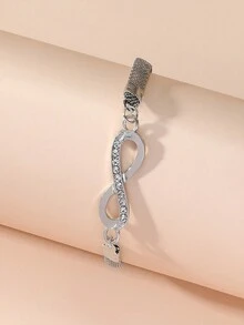 1pc European And American Fashion Infinite 8-Digit Infinity Silver-Plated Bracelet Diamond-Encrusted Moebius Bracelet - Silver - View 2