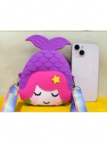 1pc Kids' Crossbody Bag, Soft & Durable Silicone Material, Cute Cartoon Character Design, Squeeze Pop Bubble Feature, Purple - Purple - View 6