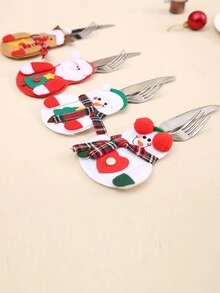 2pcs Christmas Felt Placemat And Cutlery Holder, Party Restaurant Kitchen Decor, Christmas Dining Table Centerpiece, Christmas Gift, Snowman, Reindeer, Santa Claus, Christmas Tree, Random Colors And Styles - Multicolor - View 3