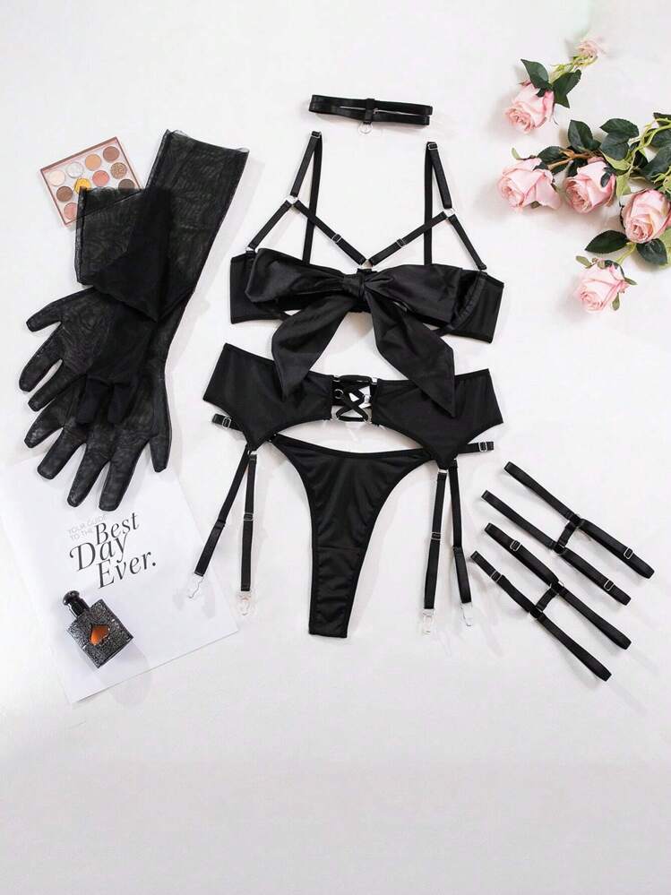 sexy lingerie gloves Yennefer Derivative Sexy Lingerie Set Black Dress and Short Jacket with  Gloves and Belt Costume main image 1