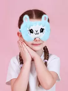 1pc Girls' Polyester Plush Cute Cat Embroidery Elastic Band Sleep Mask, Suitable For Daily Use - Baby Blue - View 2
