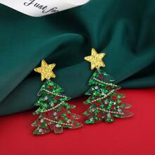 1 đôi Acrylic Cây thông noel Hình dạng Dangle Hoa tai - màu xanh lá - Xem 2