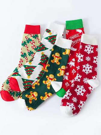 1/3/5 Pairs Christmas Socks, Couples Mid-Calf Socks, Cute European And American Christmas Gift Socks, Size 35-43