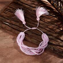 1 Miếng Sang trọng Boho Nhiều lớp Vòng tay cườm Với Chi tiết Fringe Đối với phụ nữ , Có thể điều chỉnh - Hồng - Xem 3