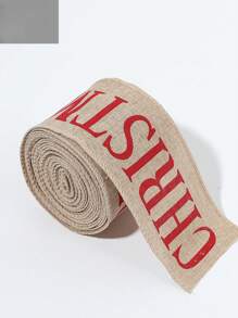 1pc Christmas Ribbon With Santa & Letter Print And Faux Burlap Red Ribbon Diy Bow Knot For Gift Decoration - Red - View 1