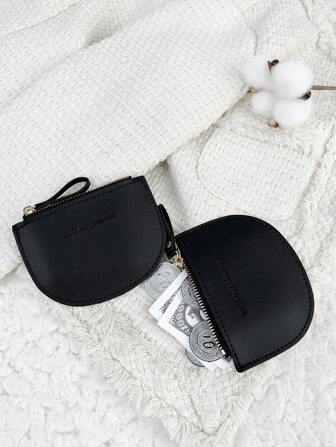 SOUTHLAND&KANGAROO 黑色字母浮雕小钱包 零钱包 小钱包 双折超薄钱包 轻薄 多层 便携式 身份证 钱卡 时髦 现代 周年纪念 情人节 生日礼物 情侣礼物 女孩 女士 女包 学校用品 学校 宿舍 & 返校 礼品袋 礼物 腕带钱包 卡夹 钱包 名片夹 信用卡夹 女士 女士迷你钱包 卡片钱包