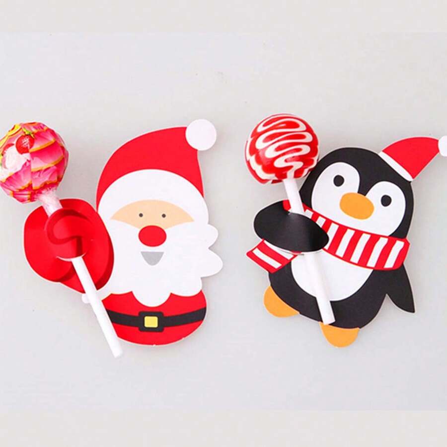 1套隨機風格聖誕糖果禮品包裝 - 聖誕老人和企鵝棒棒糖包裝、裝飾卡片和吊牌（50入組） - 彩色 - 查看 1