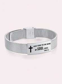 1入組可調式不鏽鋼網狀手鍊,刻有圖案,可供男女日常佩戴或作為聖誕、新年禮物