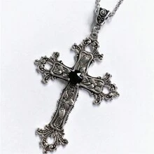 Cross Pendant Necklace - Black - View 1