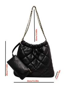 CONTAINEVERY Màu thuần Chần Giải trí Túi tote Với dây chuyền Xử lý - màu đen - Xem 6