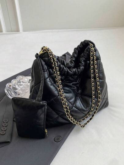 CONTAINEVERY 單色拼接設計鏈帶手提斜挎包