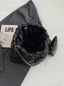 CONTAINEVERY Màu thuần Chần Giải trí Túi tote Với dây chuyền Xử lý - màu đen - Xem 5