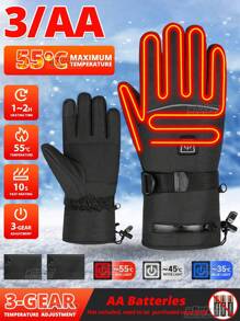 一對冬季加熱手套男士滑雪和女士觸屏usb加熱手套露營防水徒步旅行摩托車手套 - 黑色 - 查看 1