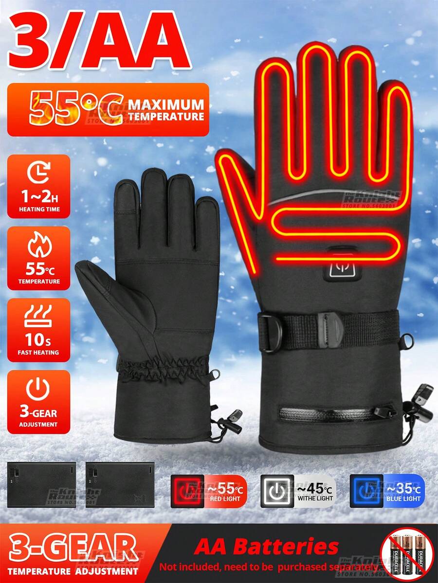 一對冬季加熱手套男士滑雪和女士觸屏usb加熱手套露營防水徒步旅行摩托車手套 - 黑色 - 查看 1