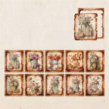 50 件复古材料书，记忆花瓶系列，压线，可撕，不对称边缘边框，复古花朵，手册装饰材料，背景纸