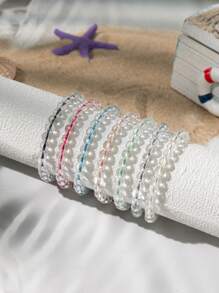 1pc Beach Style Wave Pendant Adjustable Beaded Bracelet For Men, Boyfriend Gift, Suitable For Couples - Black - View 2