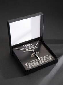 1pc Stainless Steel Cross Pendant Necklace With Gift Box, Perfect As A Gift For Boyfriends To Wish For Peace - Silver - View 2