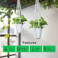 VIVOSUN 1-Pack Macrame Plant Hanger With Hook 4 Legs Cotton Rope Hanging Plant Holder For Indoor And Outdoor Decor, White