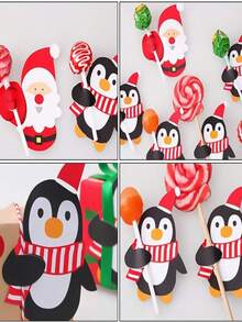 100入組聖誕糖果禮物包裝紙板,聖誕老人和企鵝棒棒糖紙卡,派對禮物裝飾卡 - 彩色 - 查看 6