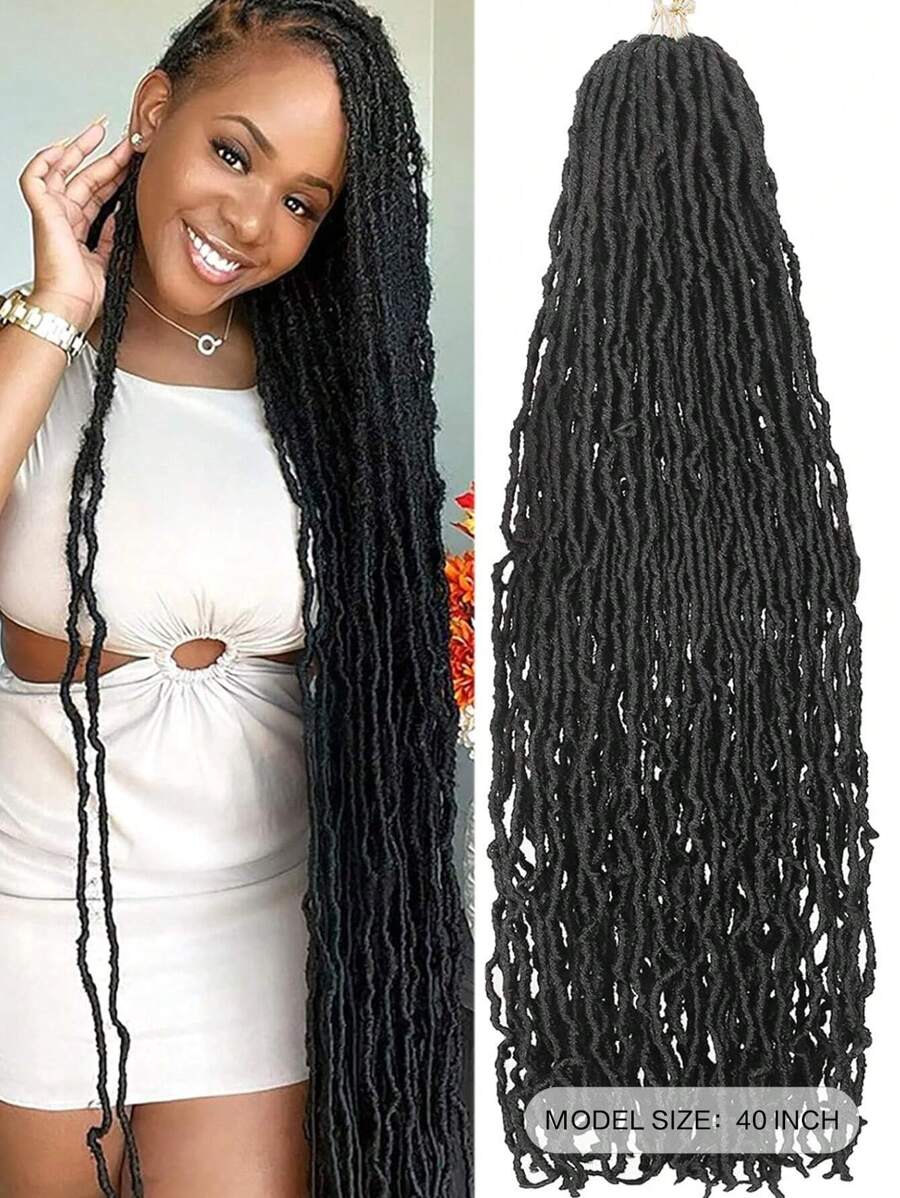 1pack New Faux Locs Crochet Hair, Soft Locs Crochet Hair, Pre Looped Synthetic Braiding Hair For Christmas Gifts (1b#) - Black - View 1