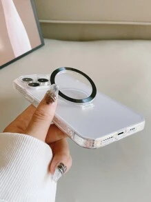 1入磁吸式CD圖案手機支架和鍍鑽TPU帶紋路側邊的手機殼，與iPhone兼容 - 黑色 - 查看 3