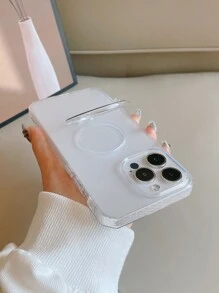 1入磁吸式CD圖案手機支架和鍍鑽TPU帶紋路側邊的手機殼，與iPhone兼容 - 黑色 - 查看 5