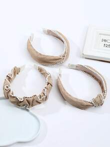 3 piezas/set de diademas con cuentas en color beige para mujer - Café - Ver 2