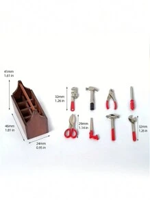 1入組迷你工具箱&金屬工具套裝,1:12微型玩具套裝 - 棕色 - 查看 2