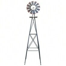 8FT Weather Resistant Yard Garden Windmill - Gray & Red - View 4