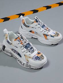 女士新款時尚增高防滑耐磨休閒鞋,帶鞋帶的戶外圓頭低幫運動鞋 - 彩色 - 查看 4