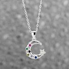 1 Pieza Collar De Plata S925 Estilo Ins En Forma De Luna Con Incrustaciones De Diamantes De Imitación, Cadena De Clavícula Multicolor - Plateado - Ver 3