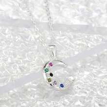 1 Pieza Collar De Plata S925 Estilo Ins En Forma De Luna Con Incrustaciones De Diamantes De Imitación, Cadena De Clavícula Multicolor - Plateado - Ver 4