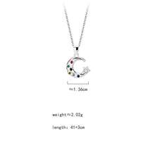 1 Pieza Collar De Plata S925 Estilo Ins En Forma De Luna Con Incrustaciones De Diamantes De Imitación, Cadena De Clavícula Multicolor - Plateado - Ver 2