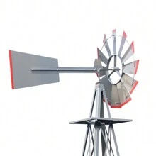8FT Weather Resistant Yard Garden Windmill - Gray & Red - View 11