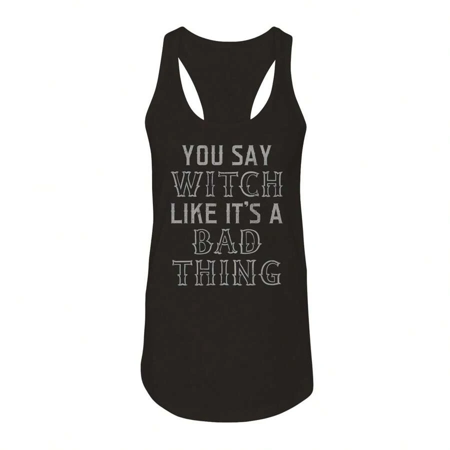 Nearly There Witch Bad Thing Graphic Black Ladies Cotton Tank Top - màu đen - Xem 1
