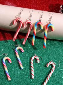 1 對可愛綠色聖誕拐杖糖形狀女式耳環,非常適合聖誕派對 - 彩色 - 查看 3