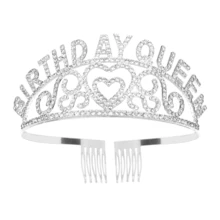 Heart Shaped Birthday Crown With Full Diamond And Letter Design, Headband For Girls In Birthday, Party, Photography - Silver - View 1