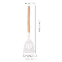 1套北歐風格白色矽膠和木柄廚房餐具套裝,可分離設計:鍋鏟、湯匙、湯匙、食品夾 - 高溫抗燙,良好的廚房助手